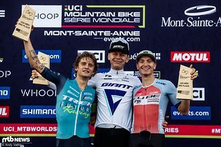 Drei glückliche Gesichter in der Tageswertung: Bjorn Riley, Dario Lillo und Luke Moir (von links nach rechts)
