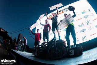 Das Podium des Mons Royale Speed n Style v.l.n.r.: Tomas Slavik, Adrien Loron, Jakub Vencl, Mitch Ropelato