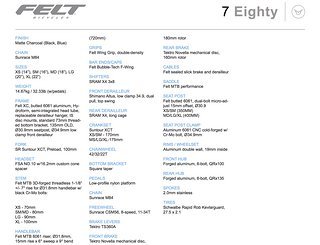 Felt 7 Eighty – Ausstattung