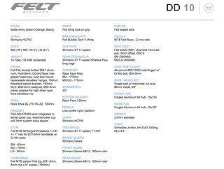 Felt DD 10 – Ausstattung