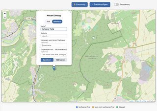 Neue Trails können über das Forum, per E-Mail oder direkt auf der Website eingetragen werden. Neue Trails können über das Forum, per E-Mail oder direkt auf der Website eingetragen werden.
