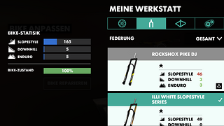 Hier kann man sein Bike entsprechend der Kategorie upgraden