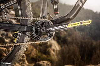 Die Kette ging am Kettenblatt mehrfach verloren, eine Kettenführung wäre bei diesem Shimano 1x10 Aufbau unser Tuningtipp