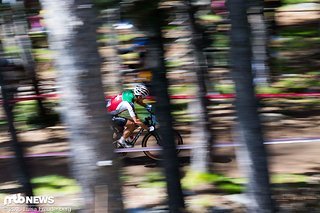 Nino rast durch den Wald in der Höhe von Vallnord.