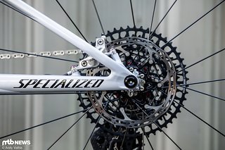 Für die notwendige Standfestigkeit kommen die Level Stealth Bremsen mit vier anstatt der im Cross-Country-Bereich üblichen zwei Kolben.