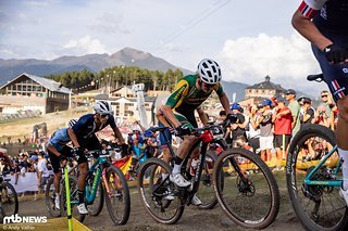 Im Zielsprint musste sich der Amerikaner im Kampf um die Bronzemedaille nur knapp Alan Hatherly (Bildmitte) geschlagen geben.
