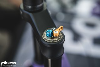 Unter der blauen Schraube befindet sich das tauschbare Ventil.