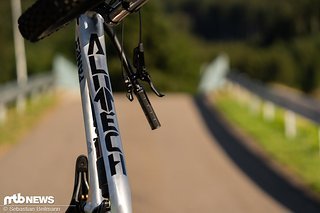 Das cleane Rahmendesign mit dem großen Alutech-Schriftzug auf dem Unterrohr gefällt