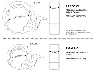 Die kleine Version wiegt 18 g und passt bis 22,2 mm Lenkerdurchmesser, die große Version passt an Lenker bis 31,8 mm Durchmesser und wiegt 25 g