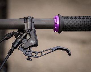 Die Magura MT7 Bremse ist mit Oak Components Root Levers und 203 mm großen Galfer Scheiben in 2.0 mm Stärke ausgestattet Die Magura MT7 Bremse ist mit Oak Components Root Levers und 203 mm großen Galfer Scheiben in 2.0 mm Stärke ausgestattet