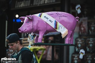 Möglicherweise sind die Besitzer dieses Kunst-Schweins keine allzu großen Fans von der UCI.