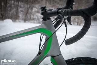 Das immens lange Steuerrohr ist das Hauptmerkmal am Gravelbike von Merida