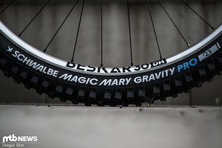 Dazu gibt's Schwalbe-Reifen und Newmen Beskar 30 DH-Felgen.