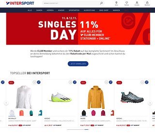 Wer Intersport zum Singles Day sparen möchte, muss sich leider als Club Member registieren. Dann gibts aber 11 % auf alles im Sortiment.