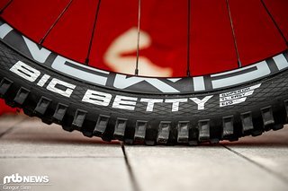 Die Laufräder stammen aus dem Hause Newmen, die Downhill-Reifen in weicher Gummimischung stellt Schwalbe. Die Laufräder stammen aus dem Hause Newmen, die Downhill-Reifen in weicher Gummimischung stellt Schwalbe.