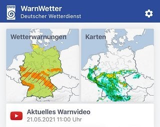 Die DWD WarnWetter App bietet eine sehr gute Übersicht und ein Regenradar.