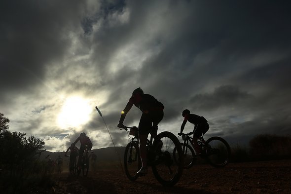 Riders work their way along the route during stage 3 of the 2019 Absa Cape Epic Mountain Bike stage race held from Oak Valley Estate in Elgin, South Africa on the 20th March 2019.

Photo by Shaun Roy/Cape Epic

PLEASE ENSURE THE APPROPRIATE CREDI