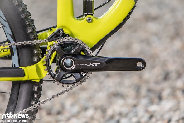 Norco setzt an der mittleren Version des Sights an einen 1x11-Antrieb der Shimano XT-Reihe Norco setzt an der mittleren Version des Sights an einen 1x11-Antrieb der Shimano XT-Reihe