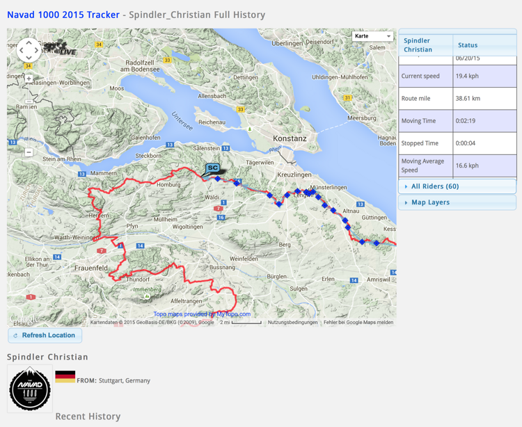 Heute Morgen, 8:30 Uhr. Die ersten 38 km sind absolviert und Chris bewegt sich stetig weiter in Richtung Montreux Heute Morgen, 8:30 Uhr. Die ersten 38 km sind absolviert und Chris bewegt sich stetig weiter in Richtung Montreux