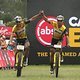 Andri Frischknecht and Nino Schurter of Scott-SRAM MTB-Racing celebrate winning stage 1 of the 2019 Absa Cape Epic Mountain Bike stage race held from Hermanus High School in Hermanus, South Africa on the 18th March 2019.

Photo by Shaun Roy/Cape Ep
