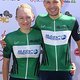 Green Mixed Jersey winners Laura Stark and Sebastian Stark of TBR-Werner celebrate during the final stage (stage 7) of the 2019 Absa Cape Epic Mountain Bike stage race from the University of Stellenbosch Sports Fields in Stellenbosch to Val de Vie Es