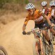 Women’s leaders Sofia Gomez Villafane and Haley Batten of NinetyOne-Songo-Specialized during stage 2 of the 2022 Absa Cape Epic Mountain Bike stage race from Lourensford Wine Estate to Elandskloof in Greyton, South Africa on the 22nd March 2022. Phot