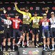 The mens overall podium during Stage 7 of the 2024 Absa Cape Epic Mountain Bike stage race from Stellenbosch to Stellenbosch, South Africa on 24 March 2024. Photo by Nick Muzik/Cape Epic
PLEASE ENSURE THE APPROPRIATE CREDIT IS GIVEN TO THE PHOTOGRAPH
