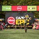 Matthys Beukes of Pyga Eurosteel crosses the line first to win the stage during stage 5 of the 2019 Absa Cape Epic Mountain Bike stage race held from Oak Valley Estate in Elgin to the University of Stellenbosch Sports Fields in Stellenbosch, South Af