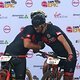 Steve Knabl and Thibaud Grizard of the BarBarians embrace before setting off during the Prologue of the 2019 Absa Cape Epic Mountain Bike stage race held at the University of Cape Town in Cape Town, South Africa on the 17th March 2019.

Photo by Sh