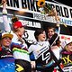 Podium Damen Leogang: Jill Kintner, rachel Atherton, Emmeline Ragot, Manon Carpenter, Myriam Nicole