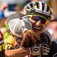 Nino Schurter from team Scott-SRAM MTB-Racing getting a hug during the final stage (stage 7) of the 2019 Absa Cape Epic Mountain Bike stage race from the University of Stellenbosch Sports Fields in Stellenbosch to Val de Vie Estate in Paarl, South Af