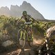 Rider on technical rock section on Jonkershoek trails during the final stage (stage 7) of the 2019 Absa Cape Epic Mountain Bike stage race from the University of Stellenbosch Sports Fields in Stellenbosch to Val de Vie Estate in Paarl, South Africa o