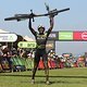 Anele Mtalana of Exxaro Pepto Sport celebrates after finishing the final stage (stage 7) of the 2019 Absa Cape Epic Mountain Bike stage race from the University of Stellenbosch Sports Fields in Stellenbosch to Val de Vie Estate in Paarl, South Africa