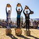 Bernard Kerr,  Ronan Dunne,  George Brannigan  on the podium at Red Bull Hardline  in Maydena Bike Park,  Australia on February 24,  2024 // Graeme Murray / Red Bull Content Pool // SI202402240016 // Usage for editorial use only //