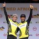 Overall race leaders Henrique Avancini &amp; Manuel Fumic of Cannondale Factory Racing celebrate on the podium during stage 3 of the 2019 Absa Cape Epic Mountain Bike stage race held from Oak Valley Estate in Elgin, South Africa on the 20th March 2019.
