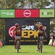Annika Langvad and Anna van der Breggen of Investec-Songo-Specialized celebrate winning stage 2 of the 2019 Absa Cape Epic Mountain Bike stage race from Hermanus High School in Hermanus to Oak Valley Estate in Elgin, South Africa on the 19th March 20