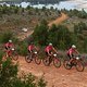 Riders wearing the Pink Jersey in support of Joel Stransky&#039;s LumoHawk Foundation work their way along the route during stage 3 of the 2019 Absa Cape Epic Mountain Bike stage race held from Oak Valley Estate in Elgin, South Africa on the 20th March 20