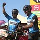 Masters winners Joaquim Rodriguez and Jose Hermida of Merida Factory Racing celebrate during the final stage (stage 7) of the 2019 Absa Cape Epic Mountain Bike stage race from the University of Stellenbosch Sports Fields in Stellenbosch to Val de Vie