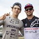 Brook MacDonald and Finn Iles pose for a portrait after getting 1st and 2nd place at the Downhill race at Crankworx in Rotorua, New Zealand on March 22, 2019