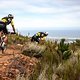 Manuel Fumic and Henrique Avancini of Cannondale Factory Racing chasing hard down Heldeberg Trails during stage 5 of the 2019 Absa Cape Epic Mountain Bike stage race held from Oak Valley Estate in Elgin to the University of Stellenbosch Sports Fields