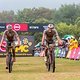Matthew Beers and Christopher Blevins during stage 6 of the 2023 Absa Cape Epic Mountain Bike stage race from Lourensford Wine Estate to Lourensford Wine Estate in Somerset West, South Africa on the 25 th March 2023. Photo Sam Clark