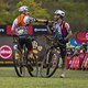 Solo riders who lost team mates Casey South and Marco Joubert congratulate one another during Stage 6 of the 2024 Absa Cape Epic Mountain Bike stage race from Stellenbosch to Stellenbosch, South Africa on 23 March 2024. Photo by Dom Barnardt / Cape E