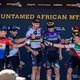 Mens Podium (L to R) Hans Becking and Jose Dias of BUFF-MEGAMO (2nd), Andreas Seewald &amp; Martin Stošek of Canyon Northwave Mtb (1st) and Fabio Rabensteiner and Wout Alleman of Wilier Pirelli (3rd) during stage 1 of the 2022 Absa Cape Epic Mountain Bik