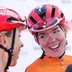 Annika Langvad and Anna van der Breggen of Investec-Songo-Specialized speak to the media after finishing in first place on stage 4 of the 2019 Absa Cape Epic Mountain Bike stage race from Oak Valley Estate in Elgin, South Africa on the 21st March 201