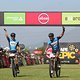 Masters winners Joaquim Rodriguez and Jose Hermida of Merida Factory Racing celebrate during the final stage (stage 7) of the 2019 Absa Cape Epic Mountain Bike stage race from the University of Stellenbosch Sports Fields in Stellenbosch to Val de Vie
