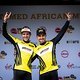 Yellow Jersey wearers, Lars Forster and Nino Schurter of Scott SRAM during stage 2 of the 2019 Absa Cape Epic Mountain Bike stage race from Hermanus High School in Hermanus to Oak Valley Estate in Elgin, South Africa on the 19th March 2019

Photo b