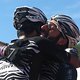 Louis Meija &amp; Johnny Cattaneo of 7C CBZ WILIER celebrate winning stage 6 of the 2019 Absa Cape Epic Mountain Bike stage race from the University of Stellenbosch Sports Fields in Stellenbosch, South Africa on the 23rd March 2019

Photo by Shaun Roy/