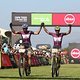 Grand Masters Bart Brentjens and Abraao Azevedo of CST Sandd Bafang celebrate during the final stage (stage 7) of the 2019 Absa Cape Epic Mountain Bike stage race from the University of Stellenbosch Sports Fields in Stellenbosch to Val de Vie Estate 