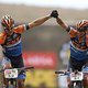 Hans Becking and Rudi van Houts of CST Superior celebrate finishing during the final stage (stage 7) of the 2016 Absa Cape Epic Mountain Bike stage race from Boschendal in Stellenbosch to Meerendal Wine Estate in Durbanville, South Africa on the 20th