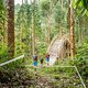Große Bambusbrücken die extra in den Wald gezimmert wurden, um Forstwege leichter überqueren zu können